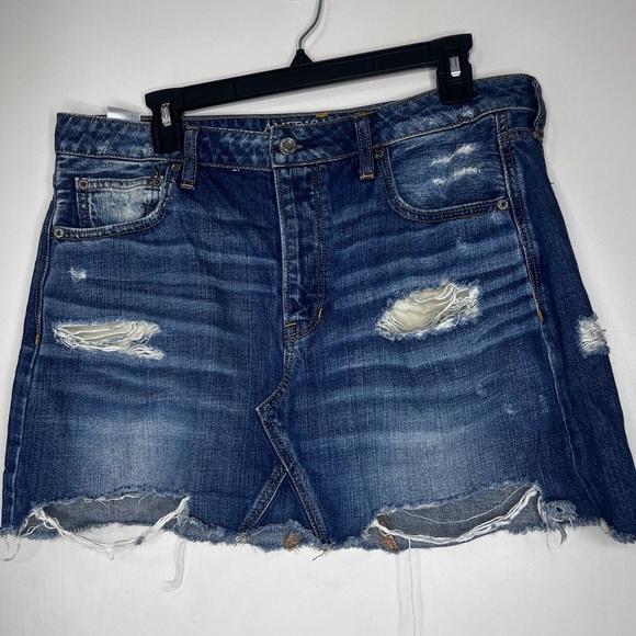 American Eagle Outfitters Distressed Blue Mini Skirt - Picture 3 of 7